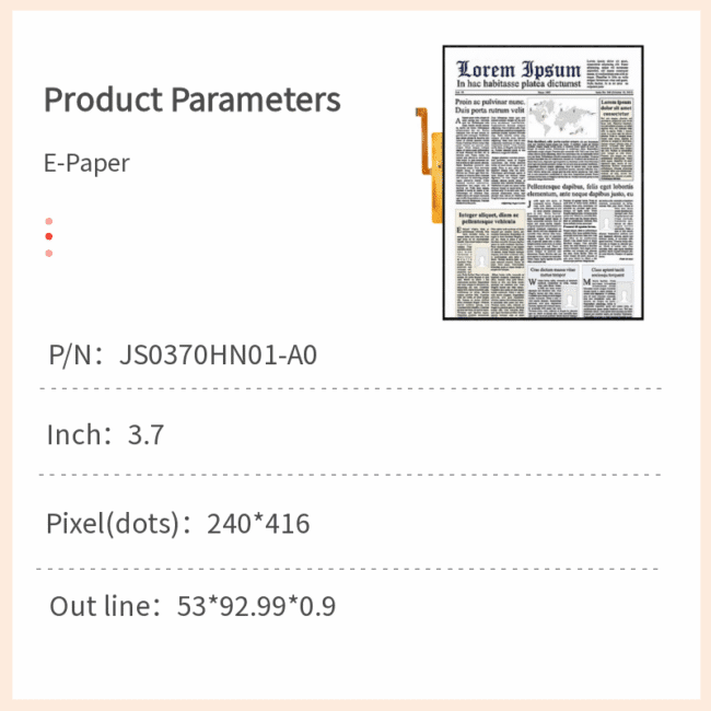 JS0370HN01-A0: 3.7 Inch Tri-Color E-Paper Display