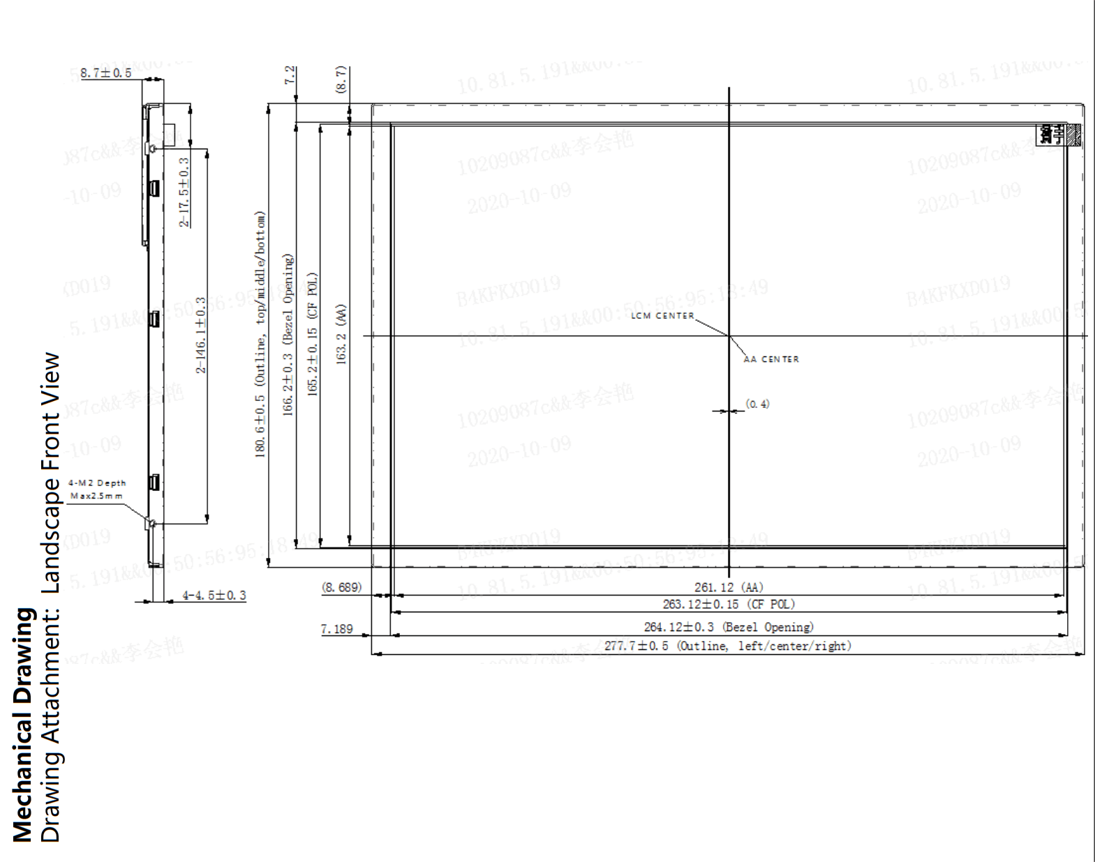 12.1-Inch Automotive-Grade TFT LCD Module with Full Viewing Angle 3 Mechanical Drawing_Drawing Attachment Landscape Front View
