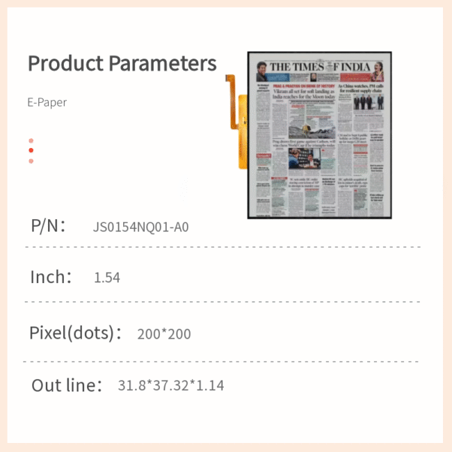 1.54‑Inch Ultra Low Temperature E‑Paper Display Model: JS0154NQ01‑A0